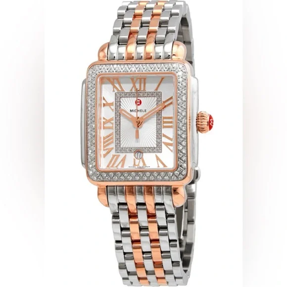 Michele Deco Madison Diamond & Two-Tone Pink Gold and Stainless Steel Watch - Picture 1 of 12